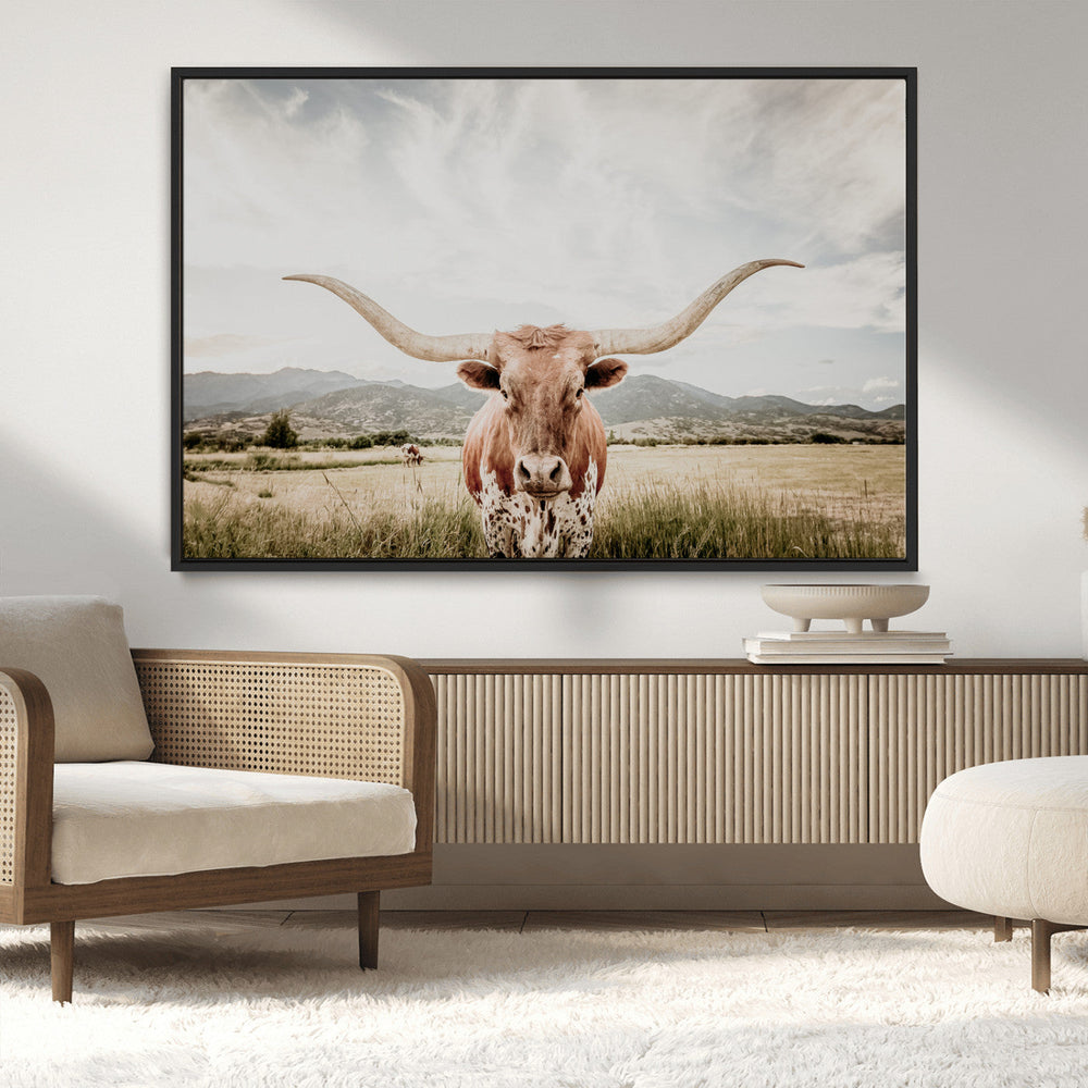 Texas Longhorn Wall Art Canvas Print – Framed Western Cow