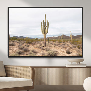 Saguaro Cactus Wall Art – Framed Desert Canvas Artwork,