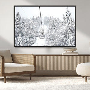 Snowy Ski Lift Wall Art – Framed Winter Mountain Canvas