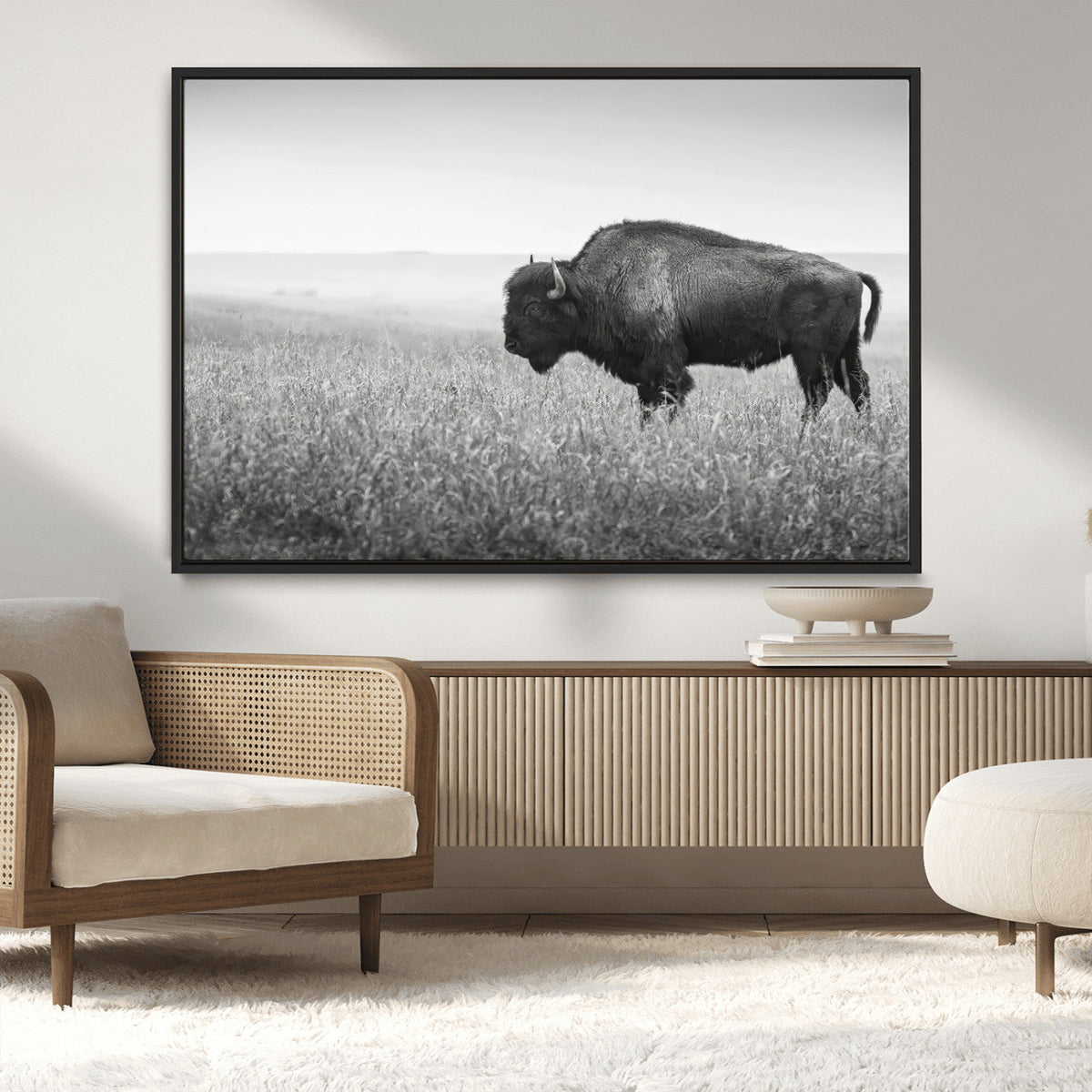 Bison Wall Art Canvas Print – Framed Rustic Wildlife Scene