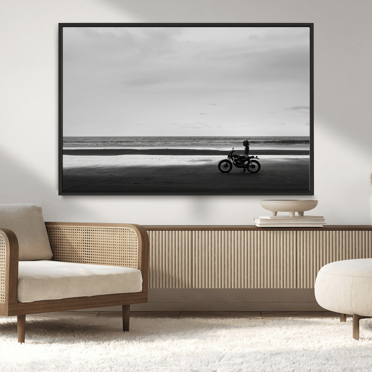 Motorcycle Beach Wall Art Canvas Print – Framed Vintage