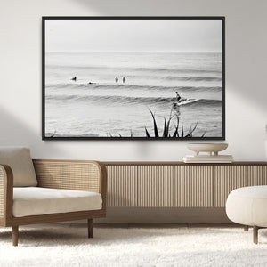 Surfer Silhouette Wall Art – Framed Calm Ocean Canvas