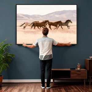 Wild Horse Wall Art Canvas Print – Framed Rustic Western Art