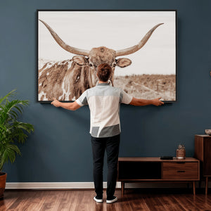 Longhorn Cow Wall Art Canvas Print – Framed Texas Ranch