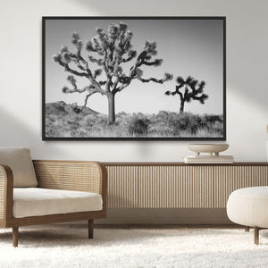 Joshua Tree Wall Art Canvas Print – Framed Monochrome Desert