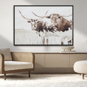 Longhorn Wall Art Canvas Print – Framed Western Cow Rustic