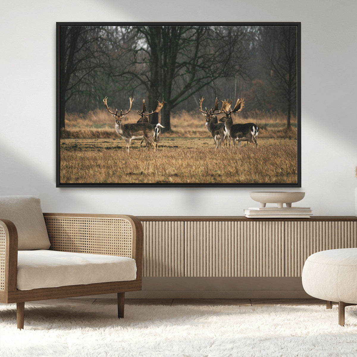 Deer Wall Art Canvas Print – Framed Rustic Wildlife Stags