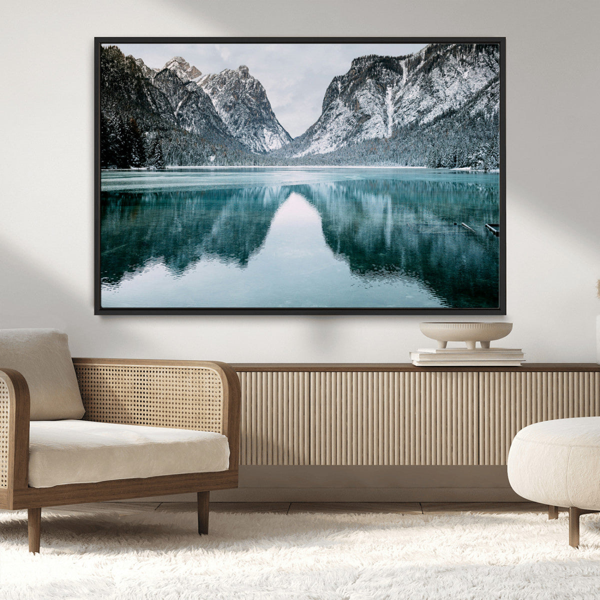 Mountain Lake Wall Art Canvas Print – Framed Toblacher See