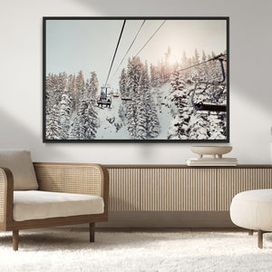 Frosty Pines Wall Art Canvas Print – Framed Cozy Cabin Ski