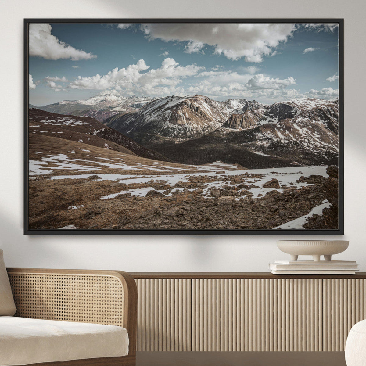 Mountain Landscape Wall Art Canvas Print – Framed Snowy