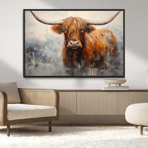 Scottish Highland Wall Art Canvas Print, Framed Longhorn Art