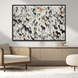 Wild Horse Stampede Wall Art Canvas Print – Monochrome