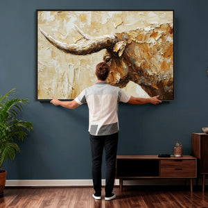 Rustic Longhorn Bull Wall Art Canvas Print – Vintage Western