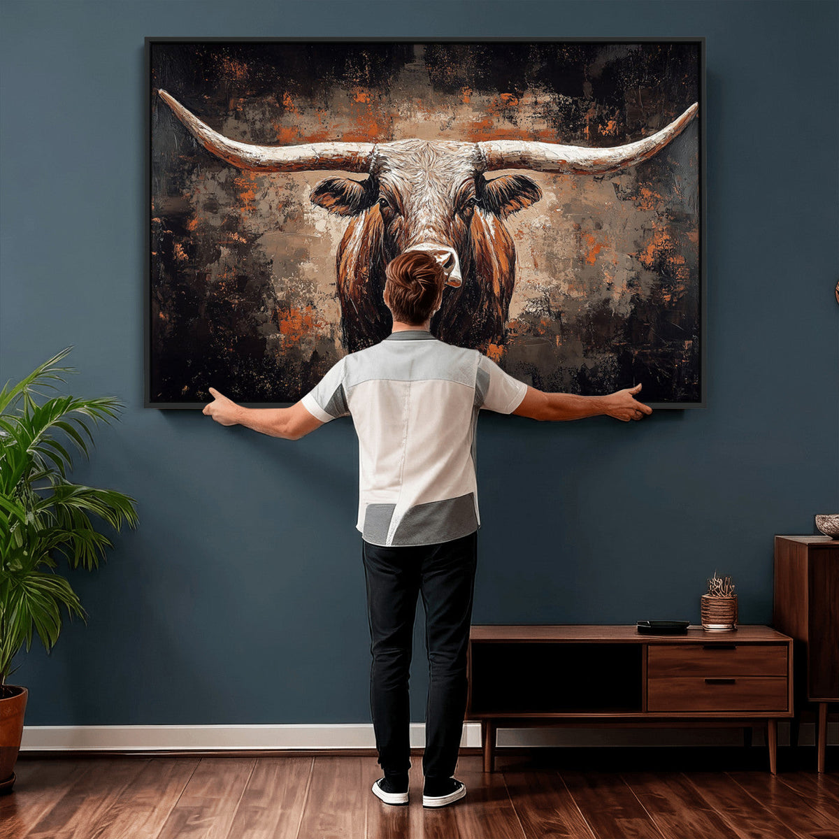 Abstract Longhorn Wall Art Canvas Print – Vintage Western