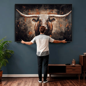 Abstract Longhorn Wall Art Canvas Print – Vintage Western