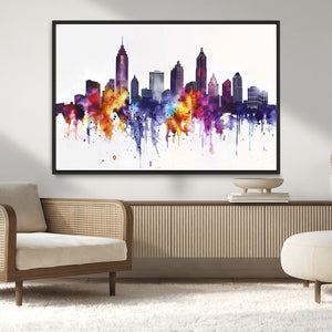 Atlanta Skyline Wall Art Canvas Print – Framed Colorful