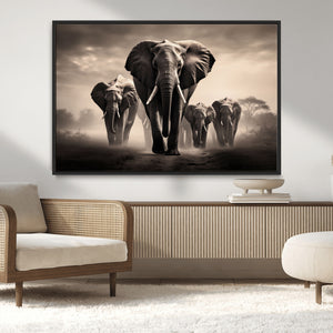 Elephant Family Wall Art Canvas Print, Framed Elephant Wall