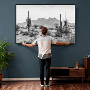 Black White Arizona Desert Canvas Wall Art Cactus Farmhouse