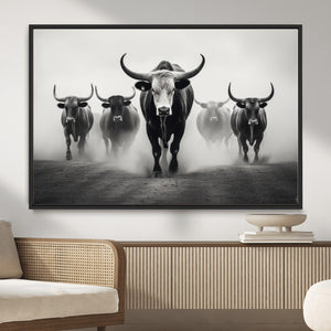 Texas Longhorn Wall Art Canvas Print, Framed Speckled Cow