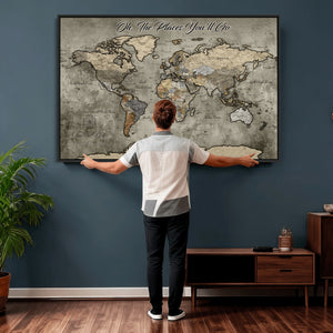 Personalized World Map Wall Art Canvas Print – Custom Push
