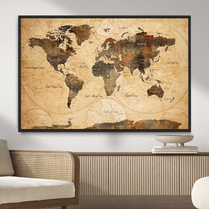 Push Pin World Map Canvas Print – Travel Tracker Wall Art