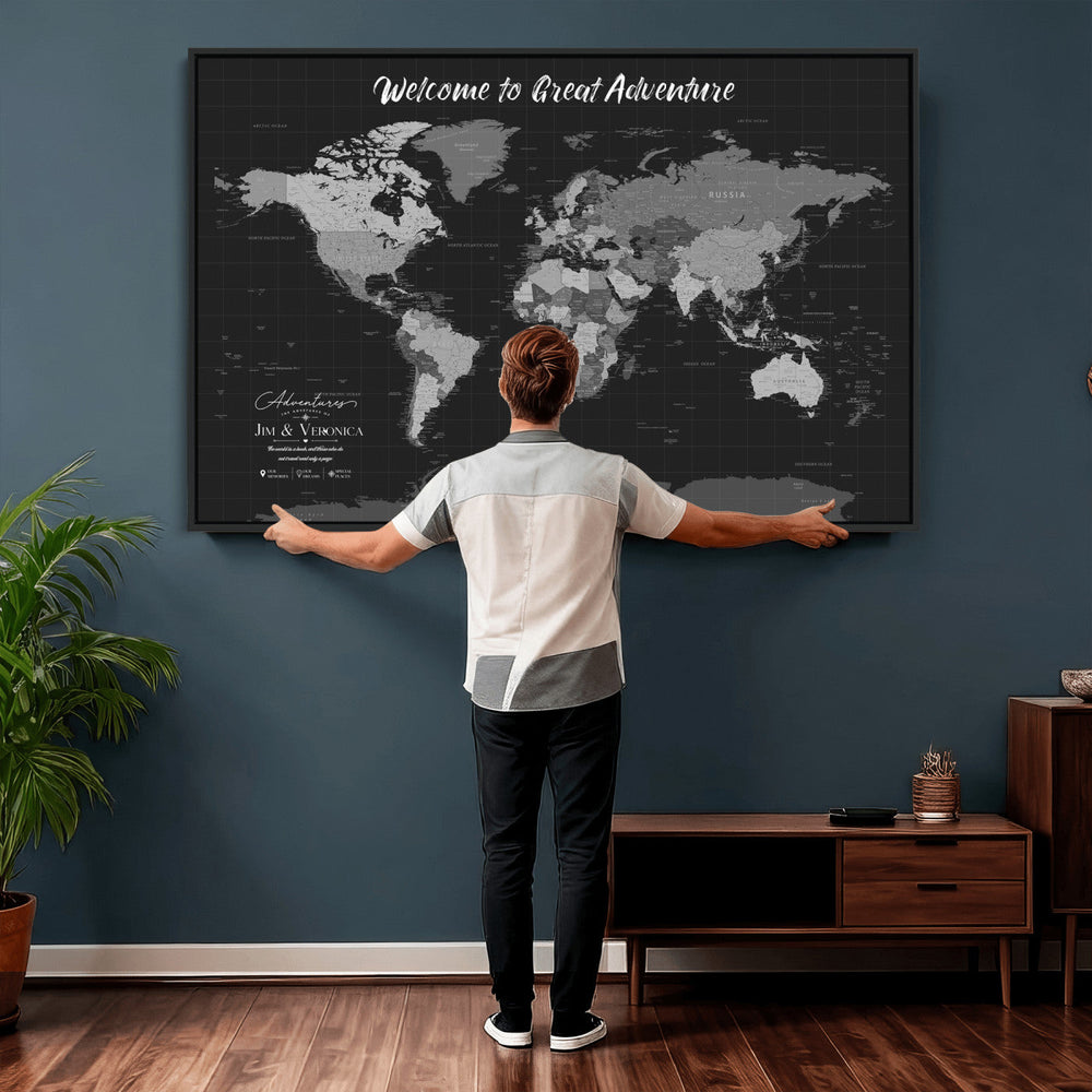 Custom World Map Canvas with Pins – Custom Framed Push Pin Maps - NEWMAP-21