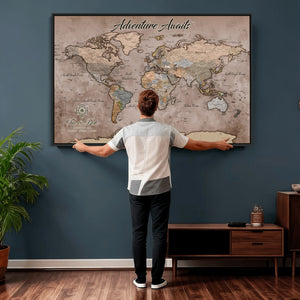 Custom Push Pin World Map Wall Art Canvas Print –