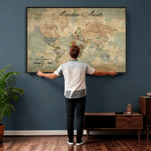 Customize Push Pin World Map Wall Canvas Print –