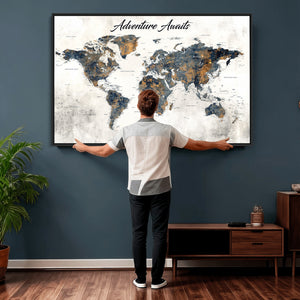 Custom Push Pin World Map Wall Art Canvas Print –