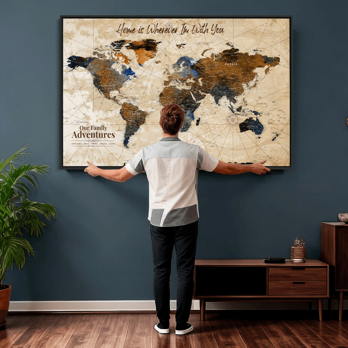 Vintage Custom World Map Canvas Wall Art – Custom Framed