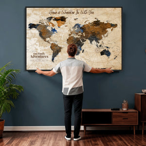 Vintage Custom World Map Canvas Wall Art – Custom Framed