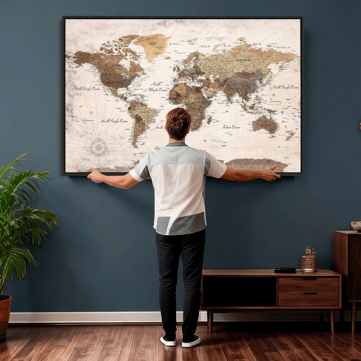 World Map Canvas Print – Framed Travel Map Wall Art for