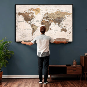 World Map Canvas Print – Framed Travel Map Wall Art for