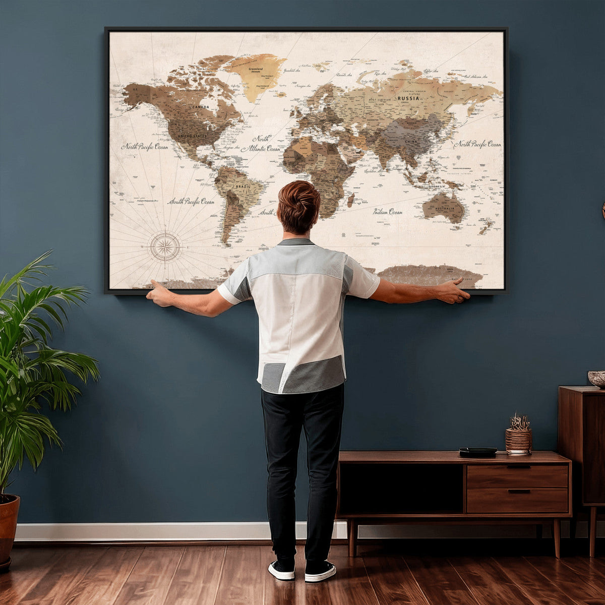 World Map Canvas Print – Framed Detailed Map of the World