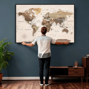 World Map Canvas Print – Framed Detailed Map of the World