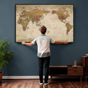 Vintage Detailed World Map Wall Art Canvas Print – Antique