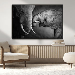 Elephant Family Wall Art Canvas, Framed Elephant Family