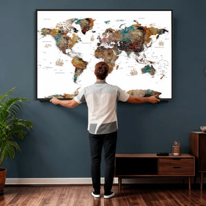 Watercolor World Map Canvas Print – Detailed Map of the