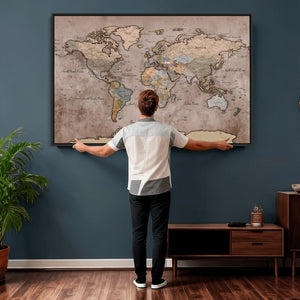 Grunge World Map Canvas Wall Art - Vintage Aged World Map