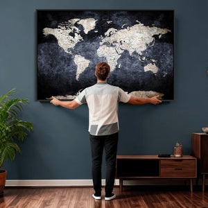 Vintage World Map Canvas Wall Art – Antique Triptych Map