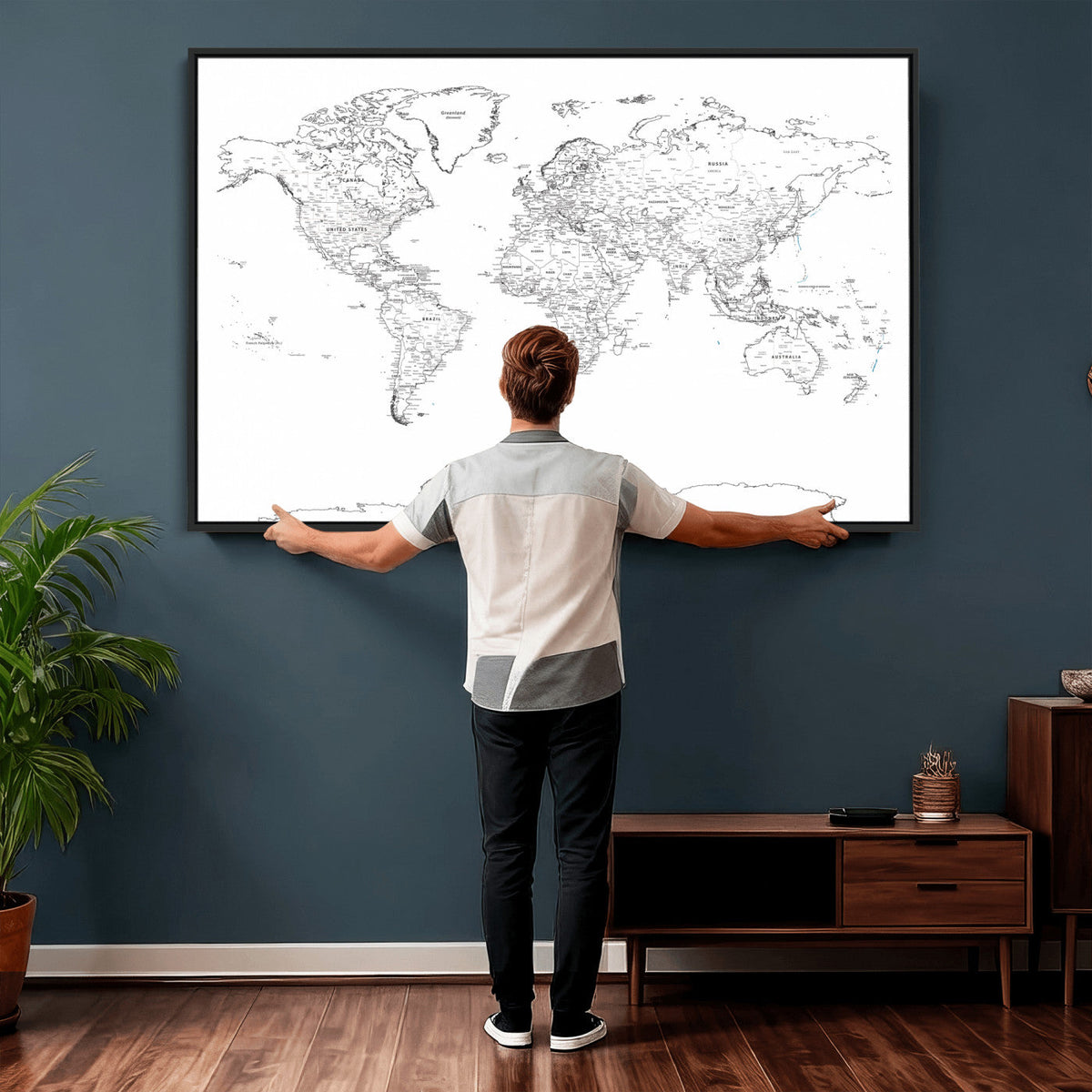 World Map Canvas Print – Framed Modern Detailed Map of the