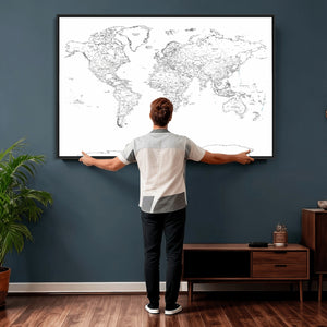 World Map Canvas Print – Framed Modern Detailed Map of the