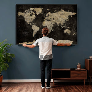 Push Pin World Map Canvas Wall Art Print, Interactive Travel