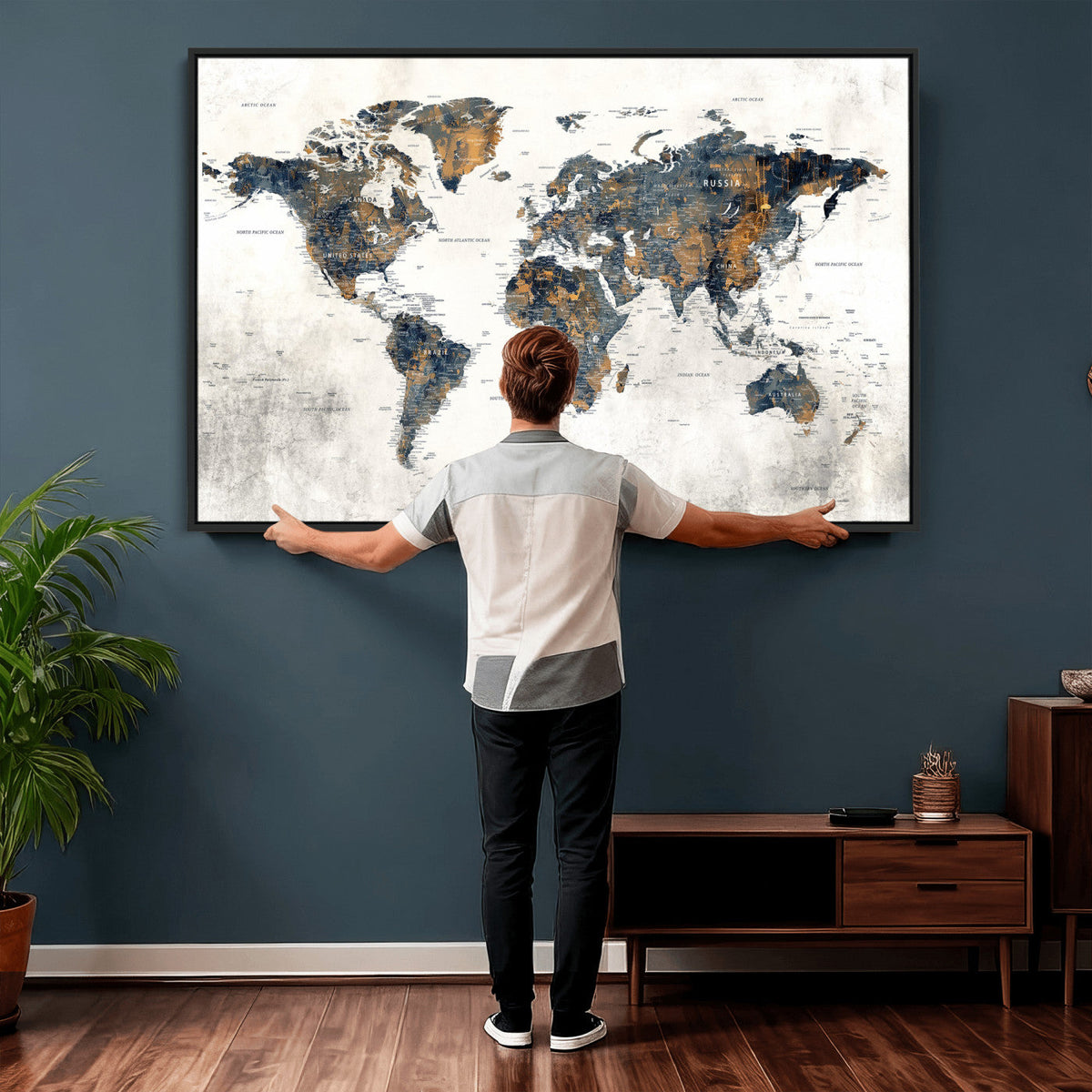 World Map Wall Art Canvas Print for Office Wall Decor