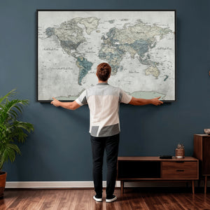 Neutral Vintage World Map Canvas Wall Art Print, Classic Map
