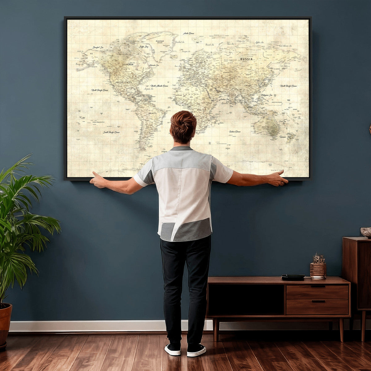 Colorful Watercolor World Map Canvas Wall Art – Framed