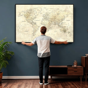 Colorful Watercolor World Map Canvas Wall Art – Framed