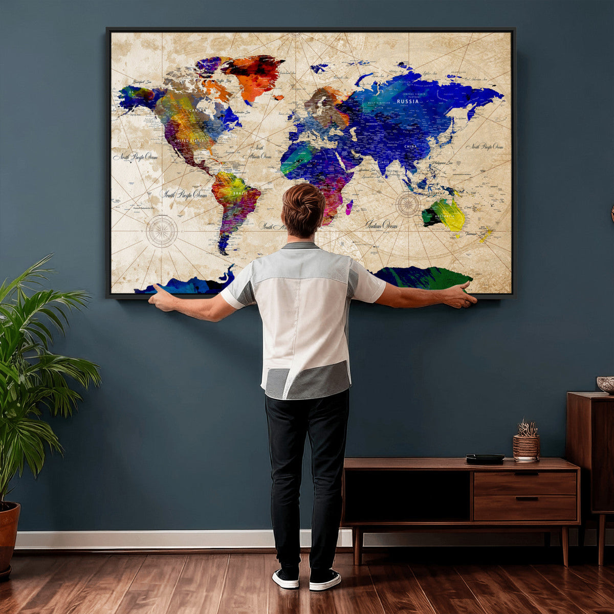Watercolor World Map Canvas Print – Framed Wall Art for