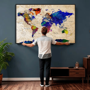 Watercolor World Map Canvas Print – Framed Wall Art for