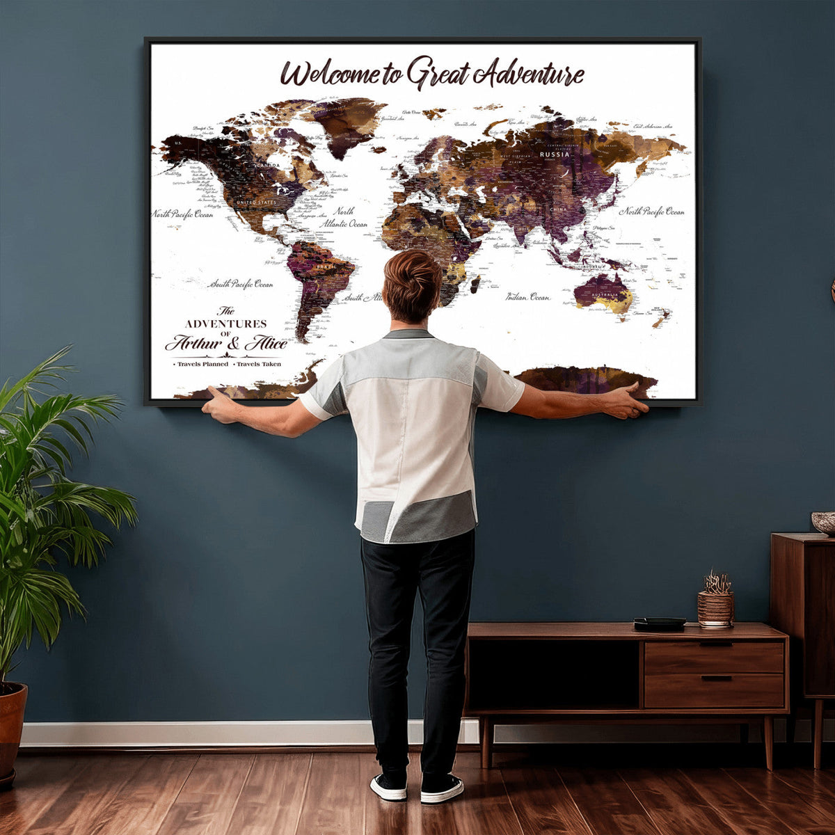 Custom Push Pin World Map Wall Art Canvas Print –